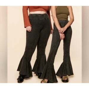Earthbound Sz XXL Flower Child Flare Pants Bell Bottom Washed Black Boho Hippie